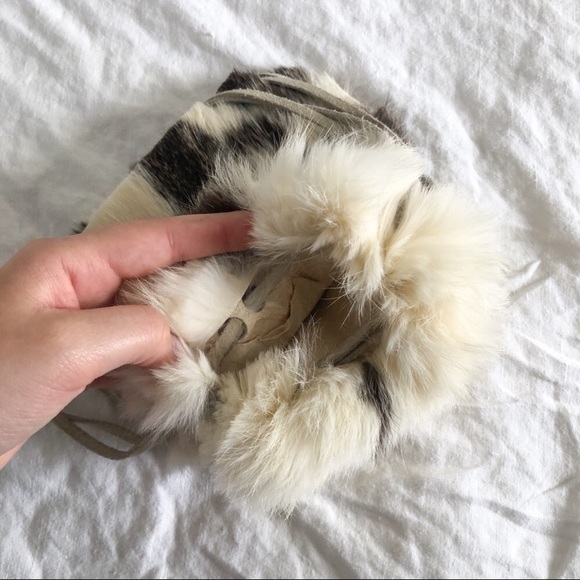 Recycled Boho Rabbit and Suede Drawstring Purse - Picture 4 of 9